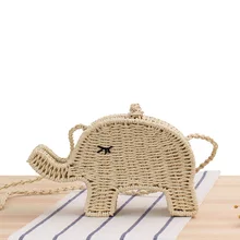 

Cute Animal Elephant Straw Cartoon Handmade Woven Beach Bag Fresh Concave Shape