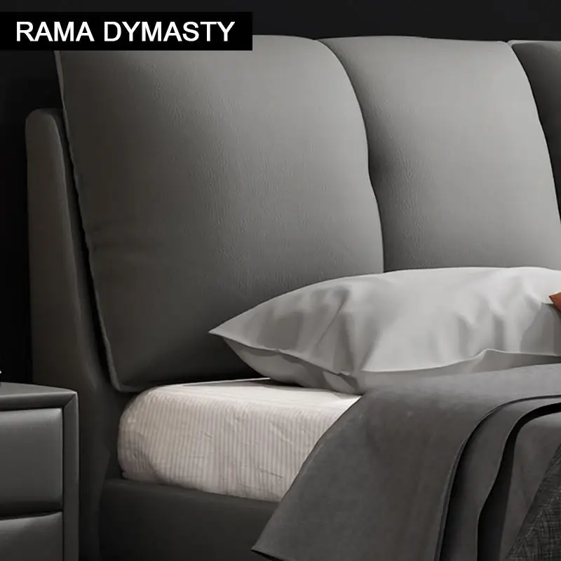 RAMA DYMASTY genuine leather soft bed modern design bed/ fashion king/queen size bedroom furniture