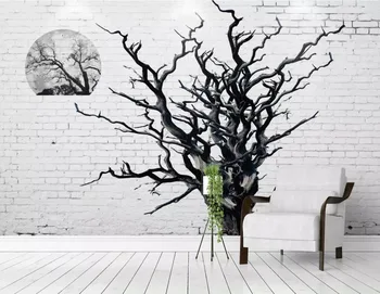 

CJSIR Custom Wallpaper Beautiful Dead Tree Black and White Brick Wall TV Background Living Room Bedroom Mural 3d Wallpaper