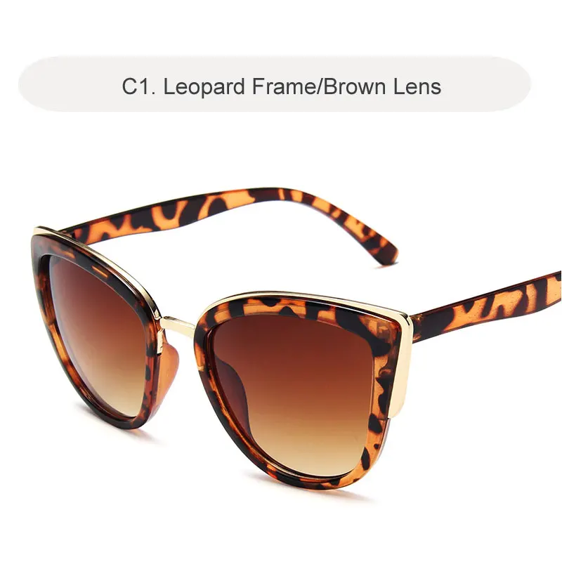 C1 Leopard-Brown Роскошный бренд Cateye Солнцезащитные очки для женщин винтажные очки с градиентными линзами ретро в форме кошачьих глаз женские солнцезащитные очки без оправы Oculos Gafas - Цвет линз: C1 Leopard-Brown