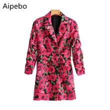 Aipebo женское красное платье пиджак с цветочным принтом и поясом