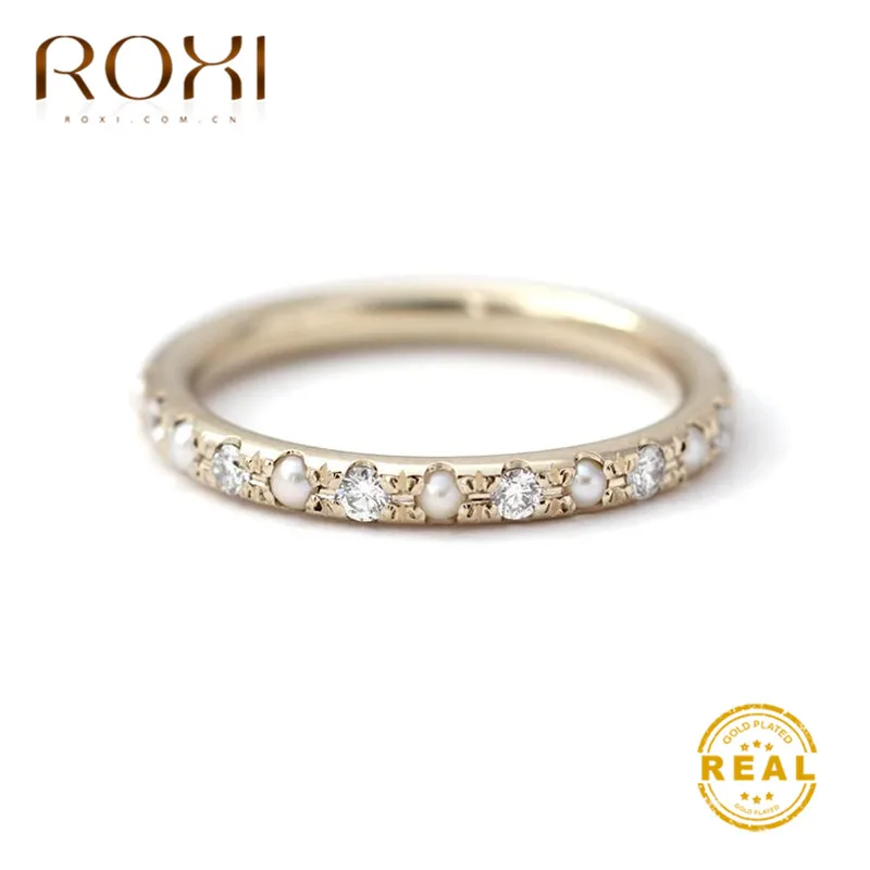 ROXI Dainty простой жемчужный кольца с AAA фианитом микро-Кристалл Кольца для женщин тонкие кольца, свадебные украшения