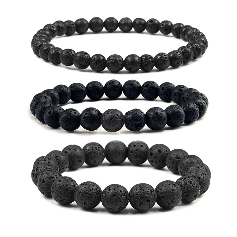 6mm 8mm 10mm Natural Volcanic Stone Beads Bracelets Black Lava Men Bracelet Aromatherapy Essential Oil Diffuser Bangle for Women