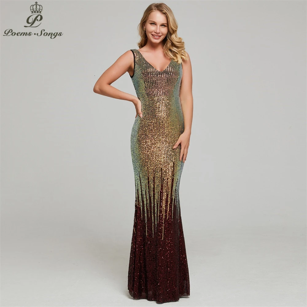 New Sexy Shining sequin Evening dress vestidos de gala robe de soiree evening gowns for women Party prom dresses