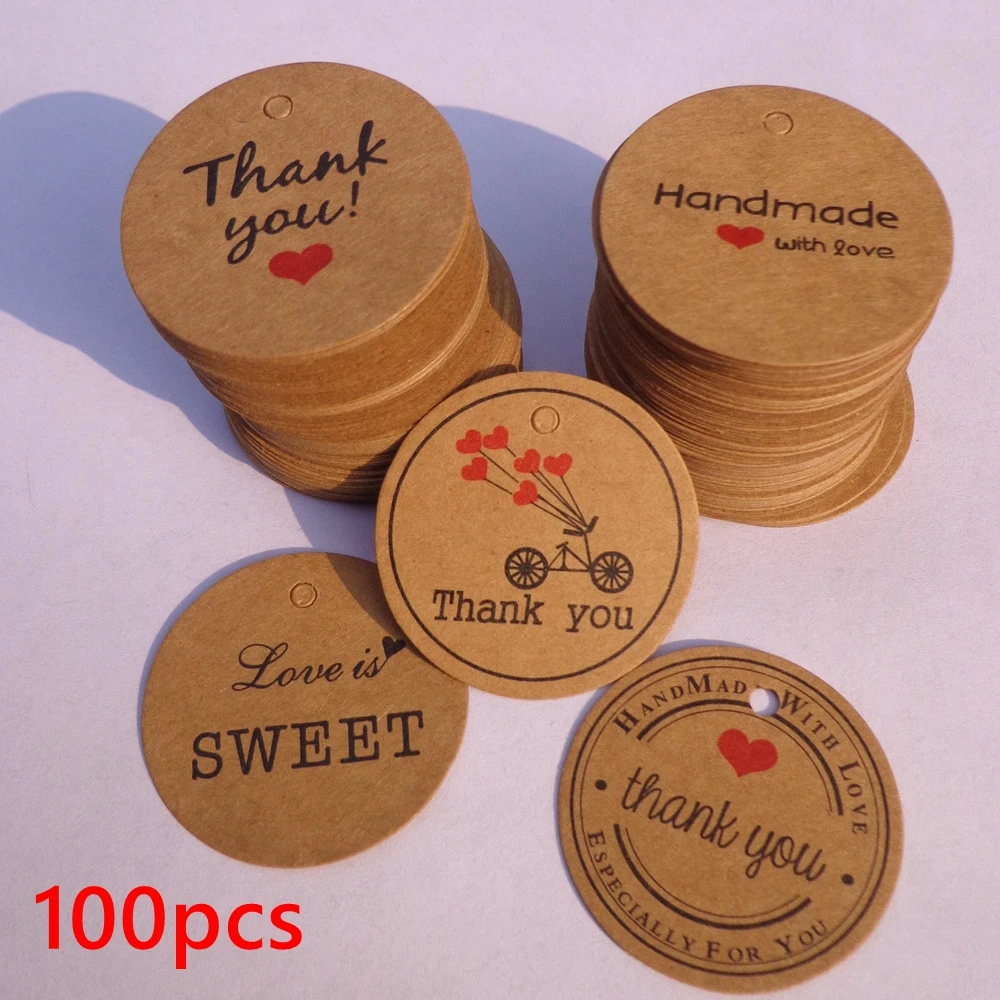 Handmade Thank You Gift Tags Price Label Hang Tag Cards 100Pcs