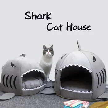 

Cute Cat Shark House Warm Kittens Bed Mats Nest Cat Beds cat house shark Tent Pet Products Cats Basket Big Small