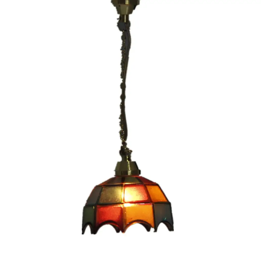 Dolls House Miniature Vintage MULTI-COLOR SHADE Hanging Lamp Ceiling Light 12V