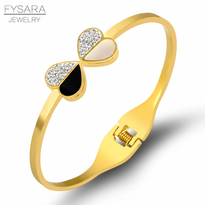 FYSARA, черный, белый цвет, в виде ракушки, сердце, манжеты, браслеты для женщин, ювелирные изделия, аксессуары, кристаллы циркония, браслеты, милый свадебный подарок