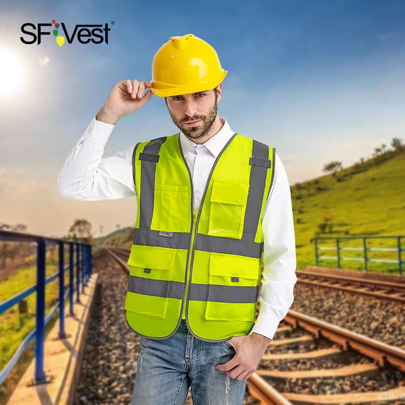 SFVest High Visibility Reflective Safety Vest Safety Clothing Work Reflective Vest Multi Pockets Workwear Waistcoat Men High Visibility Vest