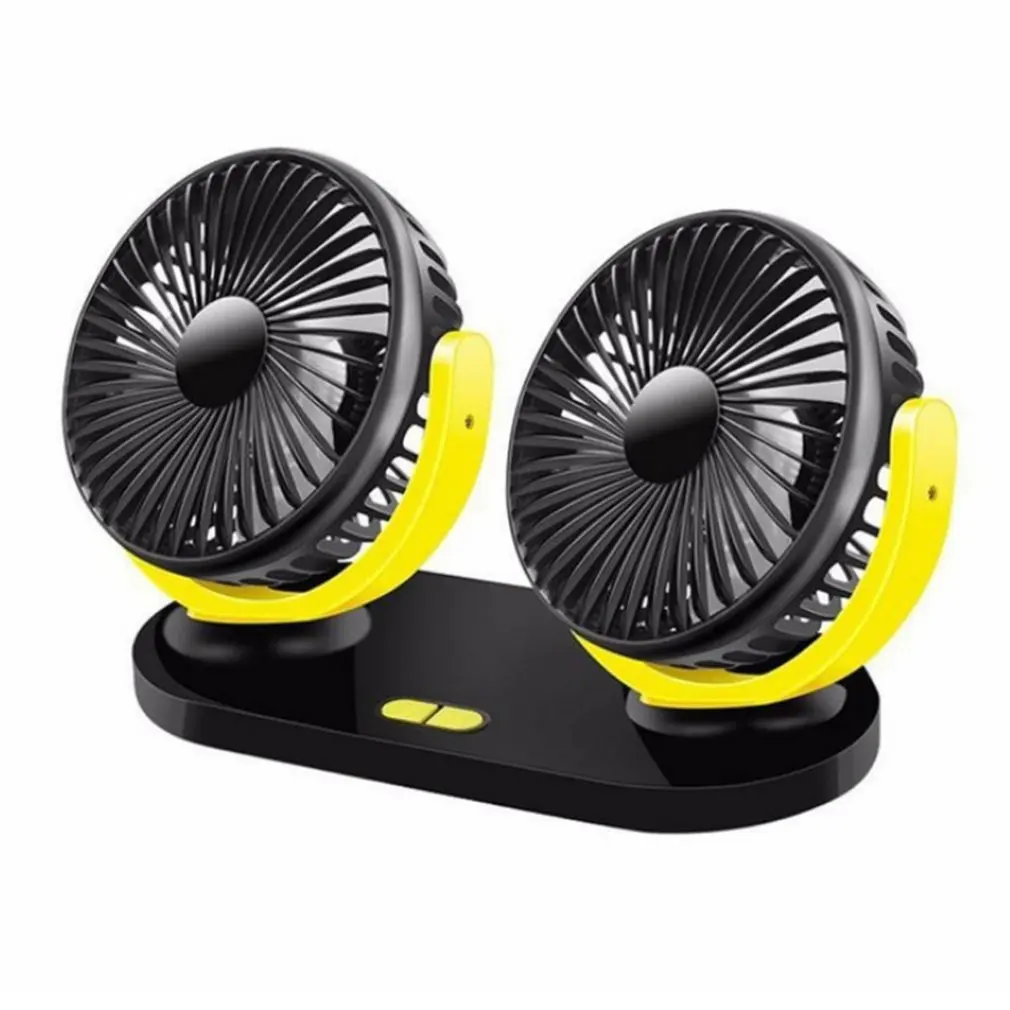 yellow 12/24V зарядных порта USB для автомобиля охлаждения двойной вентилятор с низким Шум летняя воздухопроницаемая 360 градусов вращающийся регулируемые уровни автомобильный вентилятор охлаждающий вентилятор воздушного охлаждения - Цвет: yellow