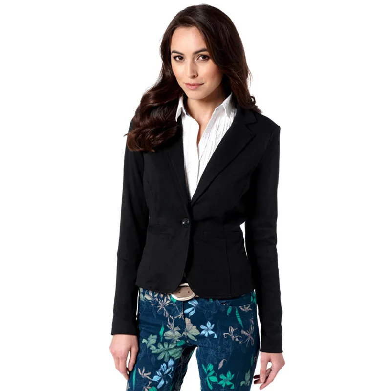 

Ladies Black Blazers Casual One Button Coat Fashion Outwear Women Slim Office Suit Spring autumn Women Business Blazer