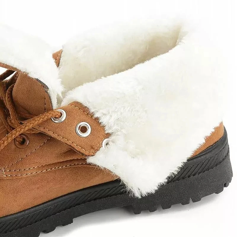 Women Winter Snow Boots Warm Flat Plus Size Platform Lace Up Ladies Women's Shoes New Flock Fur Suede Ankle Boots Female