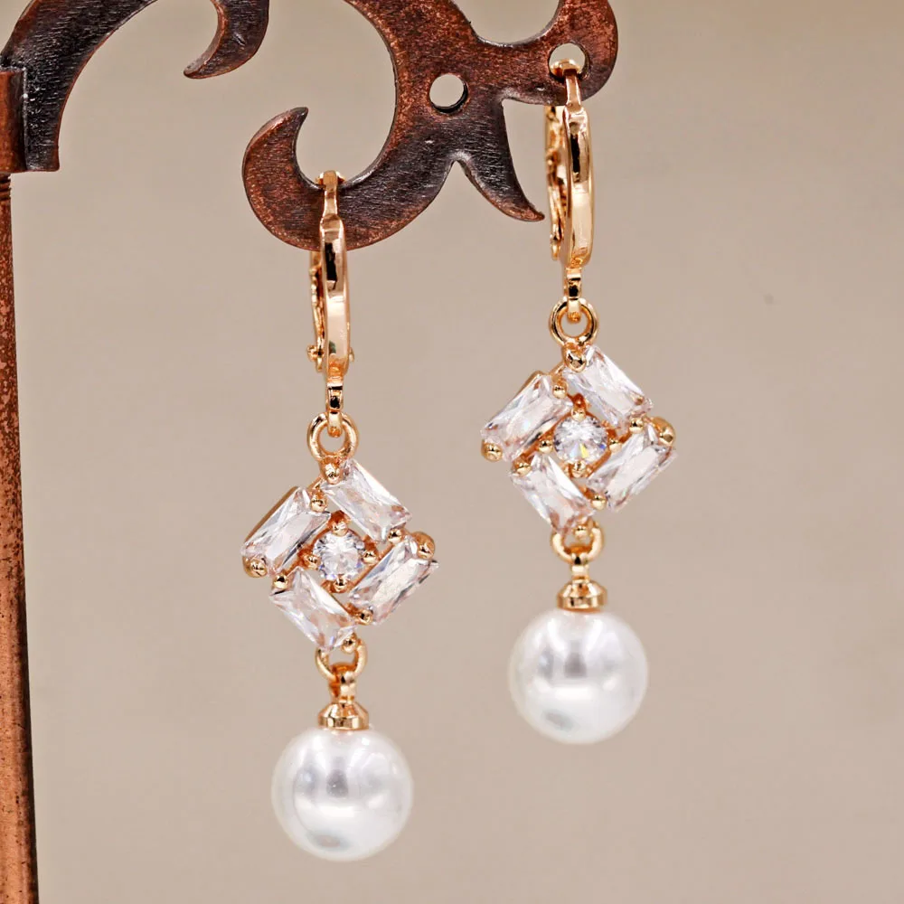 Серьги-подвески с жемчугом женские висячие ювелирные украшения белым цирконием