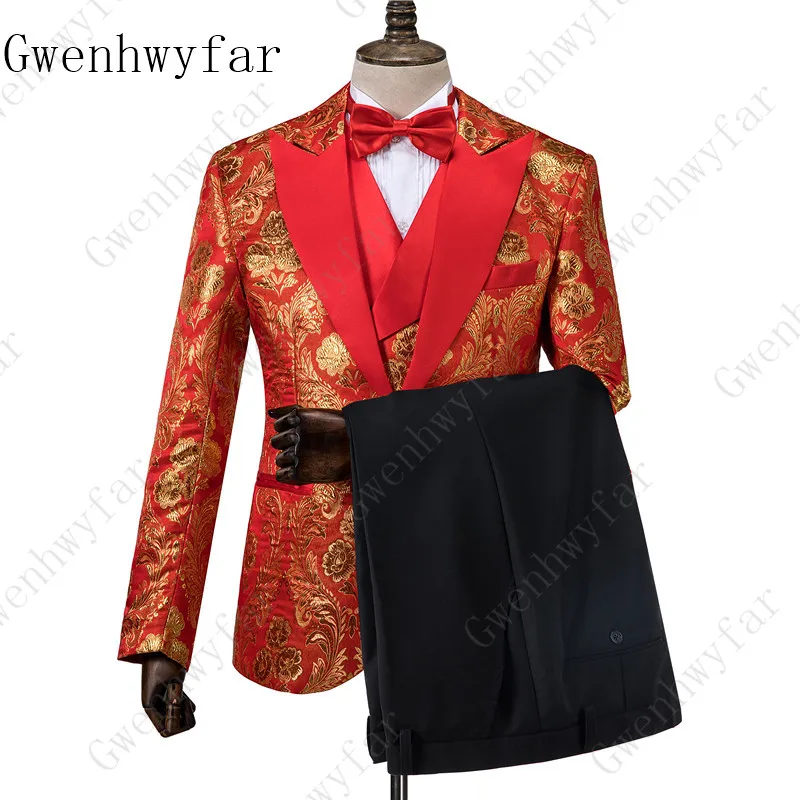 

Gwenhwyfar 2019 Fashion Floral Print Blazer Spring Men's Suits For Wedding Regular Street wear Men Tuxedo Formal Prom Wear 3 Pcs