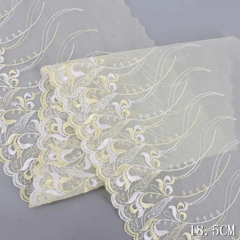 

28Yards Light Yellow Mesh Tulle Embroidered Lace Fabric Trim DIY Ribbon Trimming Wedding Doll Dress Sewing for Bra Underwear