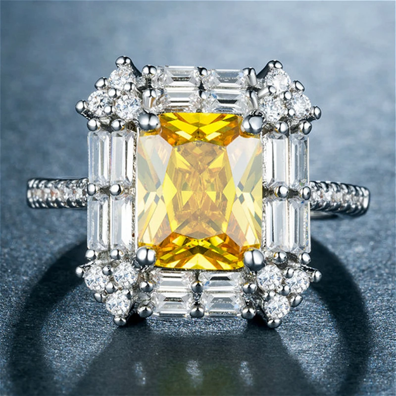 Visisap Роскошная Геометрическая желтый циркон кольца для женщин ослепительно