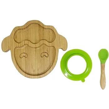 

Baby Toddler Bamboo Sheep Plate Silicone Suction Feeding Bowl Suction Spoon Set Cute Cartoon Kids Feeding Bowls 2020 New Bowls