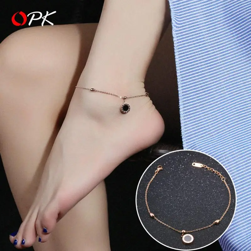 Rose Gold Oumart ножной браслет японский и корейский модный компактный темперамент римские цифры розовое золото; круг цвета торта Золотой ножной браслет - Окраска металла: Rose Gold