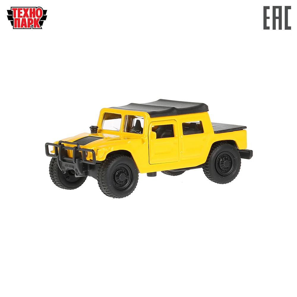 Машина Технопарк Hummer H1 пикап металлическая, инерционная, длина 12см, открываются двери, цвет желтый
