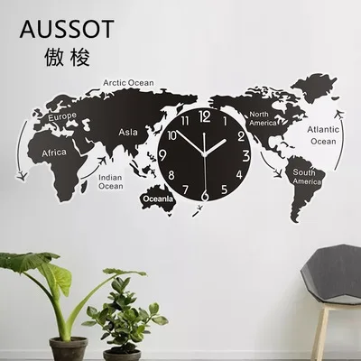 Ceny Duży twórczy zegar ścienny do salonu mapa świata zegar ścienny nowość prosty styl skandynawski Reloj zwierząt Mandelda moda GG50gz