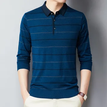 

2020 Men's Autumn Long-Sleeved Sweater Youth Lapel Stripe Thin Type Sweater