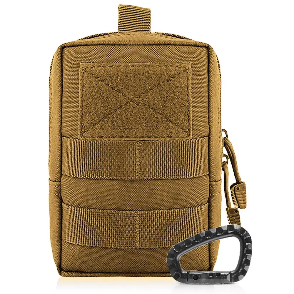 Наружная тактическая поясная Сумка Molle с бесплатным карабином, многофункциональная сумка EDC, поясная сумка для инструментов, прочная сумка для военных аксессуаров - Цвет: Tan