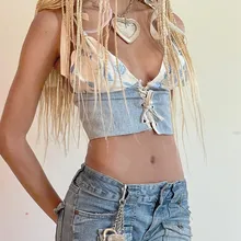 

Women's 2021 Blue Print Sexy Corset Aesthetics Retro Clothes Harajuku Vest Aesthetics Y2K Fashion V-neck Bandage Short Top