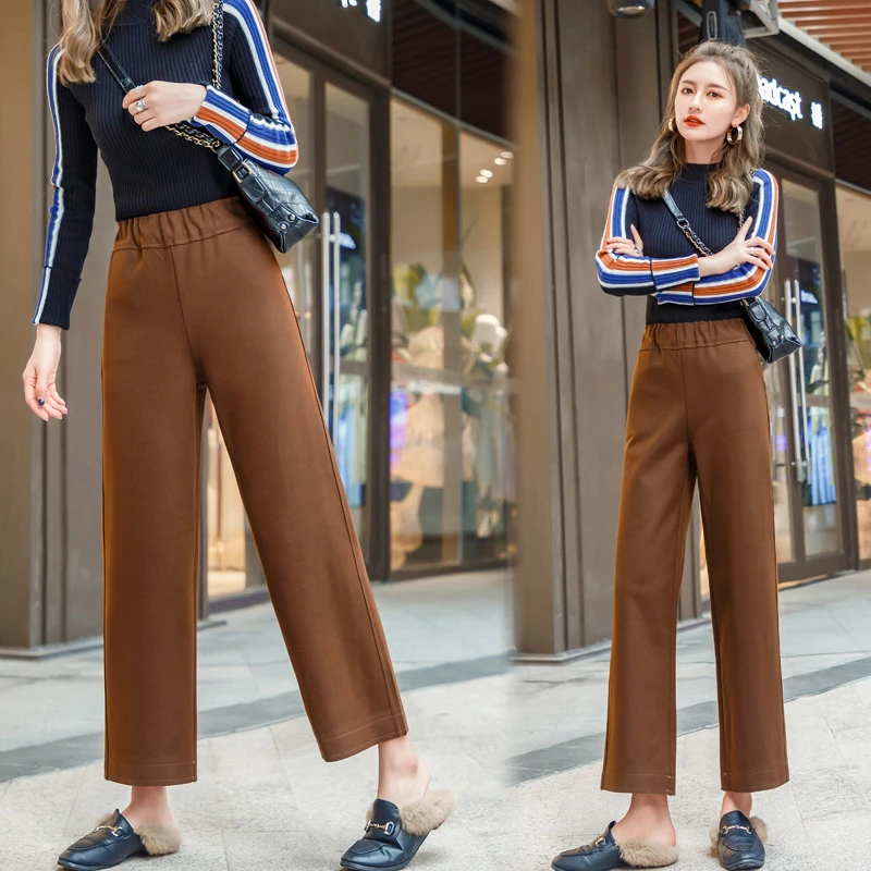 Mujer Pantalones de lana ancha Lge 2019 Otoño Invierno nueva moda femenina gruesa de cintura pantalones de lana Casual lápiz pantalones|Pantalones y pantalones capri| - AliExpress