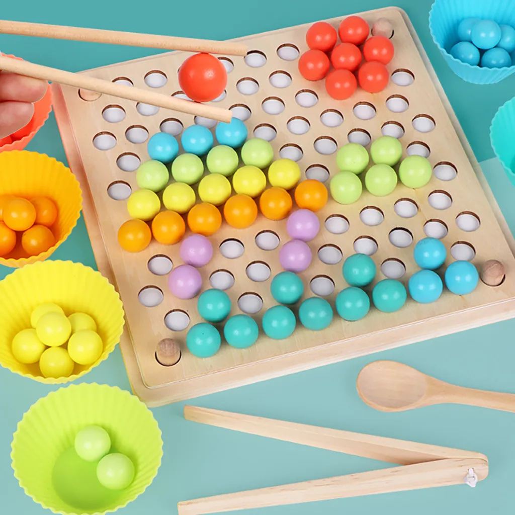 Игрушки для сортировки малышей, Детские тренировочные палочки для еды, деревянные бусины с зажимом, подходящие для игры, цветные бусины, Обучающие математические игрушки для детей