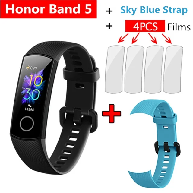 Смарт-браслет huawei Honor band 5 AMOLED huawei smartwatch с кислородом крови пульсометр ftness трекер сна спортивные часы - Цвет: black add sky blue