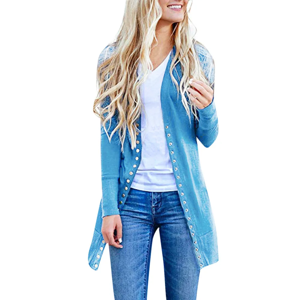 

JAYCOSIN Cardigan 2019 Women's Long Sleeve Snap Button Down Solid Knit Ribbed Neckline Cardigans Coat L300731