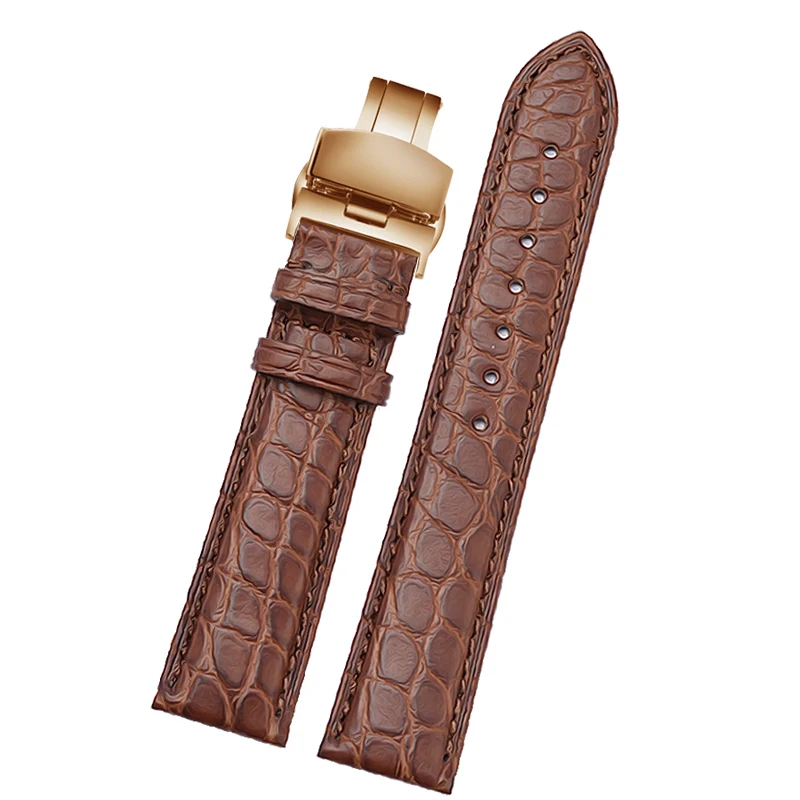 brown rosegold Двусторонний ремешок для часов из крокодиловой кожи, ремешок для часов, браслеты для 18 мм/19 мм/20 мм/21 мм/22 мм, черный - Цвет ремешка: brown rosegold