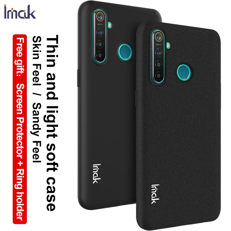 

For OPPO Realme 5 Pro Realme Q Case With Screen Protector Imak cowboy Matte Back Cover Finger Ring Holder Silicone Soft TPU