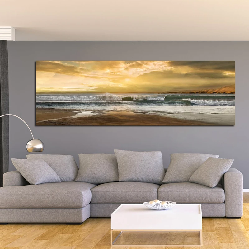 OUCAG широкий пляж и Большая Морская волна под солнцем Холст Картина природные пейзажи рисунок на стену без рамки картины для украшения дома