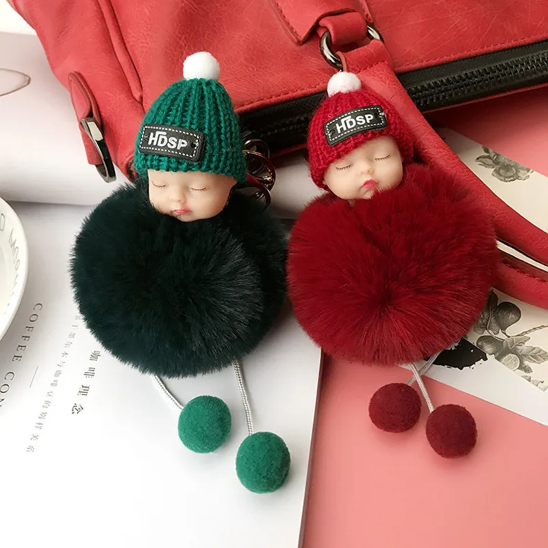 

Kawaii Sleeping Baby Keychain Hairball Doll Pendant Girl Boy Plush Key Ring Bag Car Lanyard Jewelry INS Cute Toy Accessory Gift
