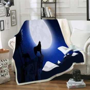

Wolf Blanket Men 3D Cartoon Sherpa Blanket Double Thick Velvet Warm Super Soft Flannel Office Nap Blanket Sofa Bedding