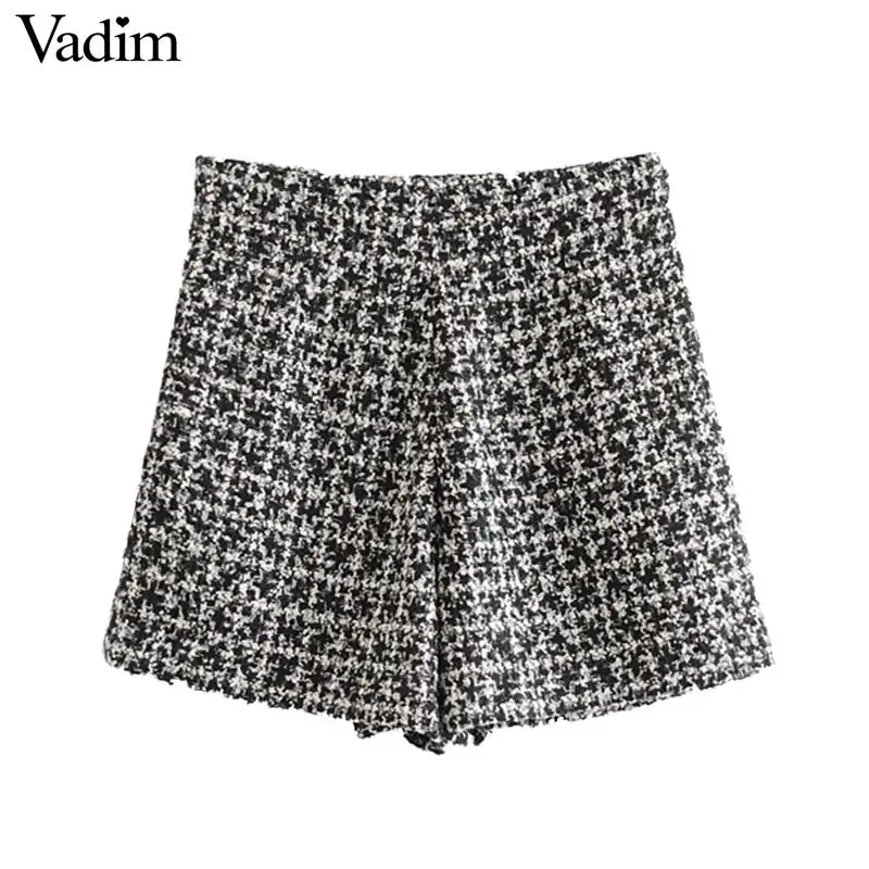 Vadim, женские стильные твидовые шорты, с боковой молнией, дизайнерская офисная одежда, женские повседневные шикарные шорты, одноцветные, pantalones cortos SA195