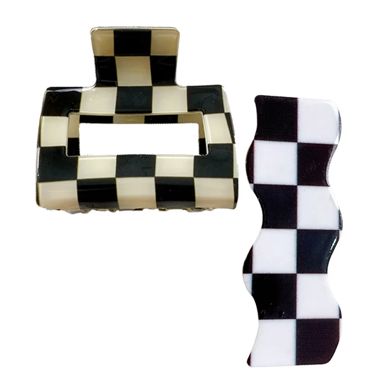 Hair Accessories New Fashion Girl Sweet Acrylic Square Hair Clip Color Grid Claw For Women Exquisit Shark Clips