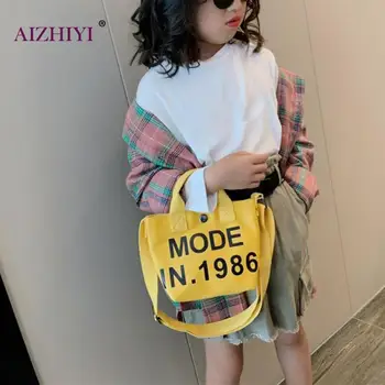 

Canvas Children Mini Shoulder Crossbody Bag Letters Print Girls Handbags