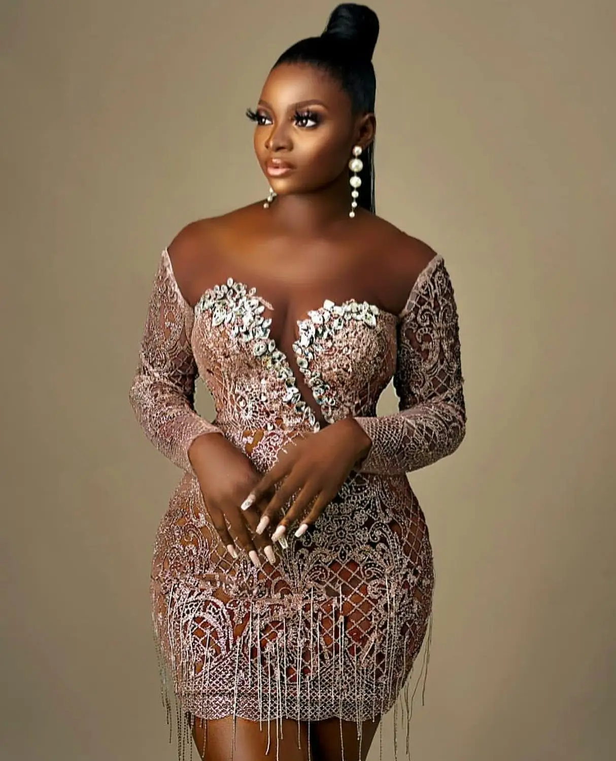 Off Shoulder Lace Cocktail Dresses Plus Size Long Sleeve Mini Party Gowns Tassels Short Prom Dress Club Wear evening dresses cocktail dress women mini dresses