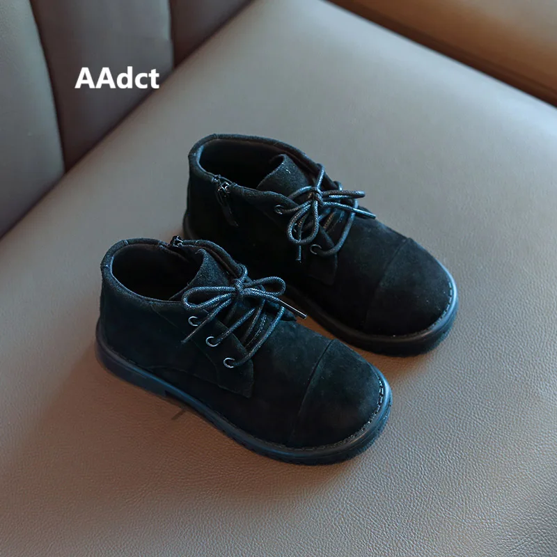 Черный AAdct little baby girls boots new fashion autumn kids short boots for girls Brand olde worlde children shoes - Цвет: Черный