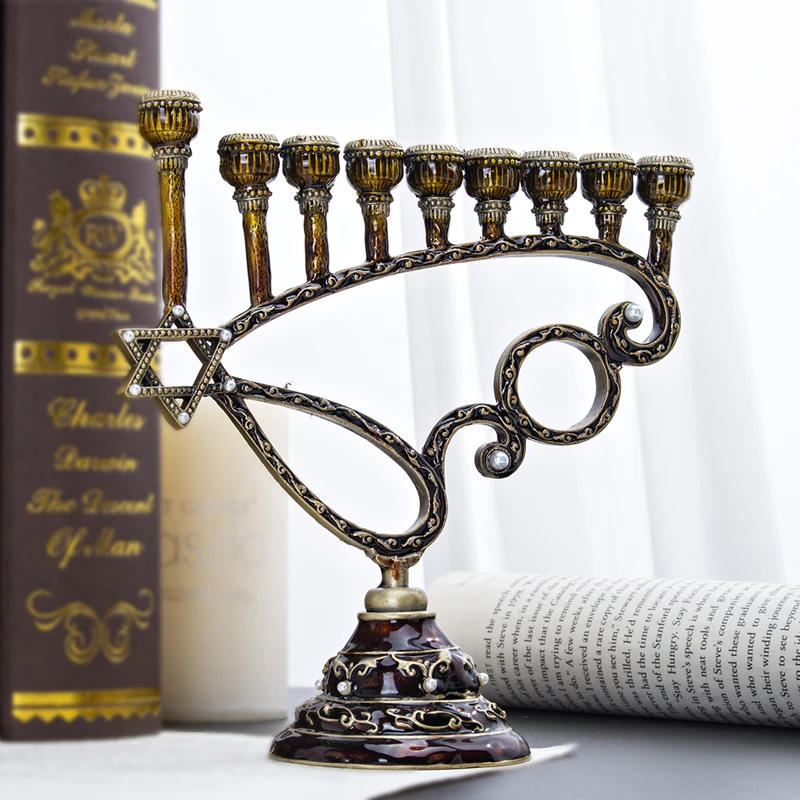 H& D 5 стилей Иудейская Менора Античная коллекция Hanukkah Menorah Статуэтка ручная роспись подсвечник держатель для дома вечерние украшения подарок