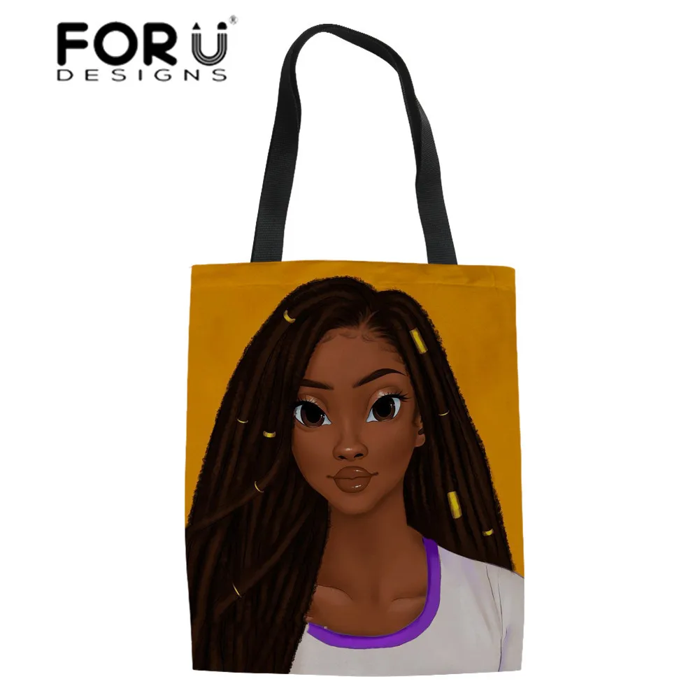 

FORUDESIGNS Shoulder Bag for Women Black Art African American Girls Canvas Tote Bag Ladies Shopping Bags Females Eco Shopper Bag