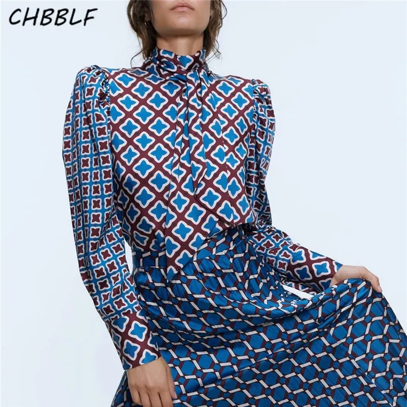 CHBBLF Женский шикарный топ с галстуком бабочкой пышная блуза длинным рукавом Ретро