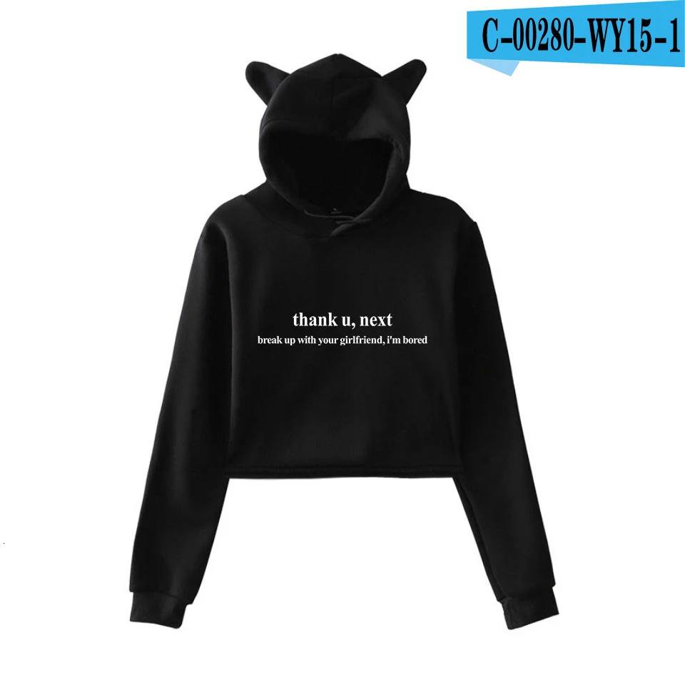 Ariana Grande Thank U Next альбом пупка худи с кошачьими ушами толстовки крутой Печатный женский сексуальный Kpop укороченный топ толстовки Толстовка - Цвет: Picture color