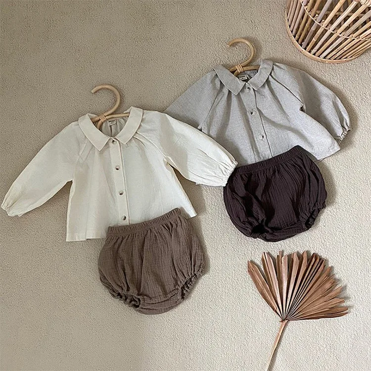 Baby Girls Suit 2022 Baby Girls Clothes Little Plaid Infant Girls Clothes Set Puff Sleeve Blouse + Bloomer 2pcs Toddler Clothes baby clothes mini set