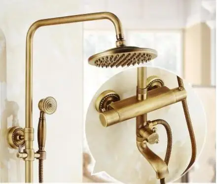 1 Vidric Shower Faucet Thermostatic Shower Faucet Set Antique Bronze Bathroom Rainfall Shower Set With Mixer Tap Wall Mounted Dual - Цвет: 1