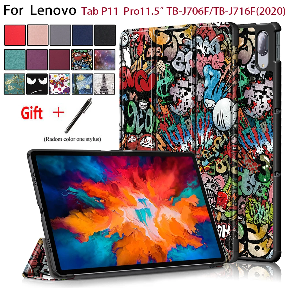 

Stand Case for Lenovo 2020 Tab P11(TB-J606)Tab P11 Pro(TB-J706),Tri-Fold PU Leather Shockproof with Auto Sleep/Wake Cover+stylus