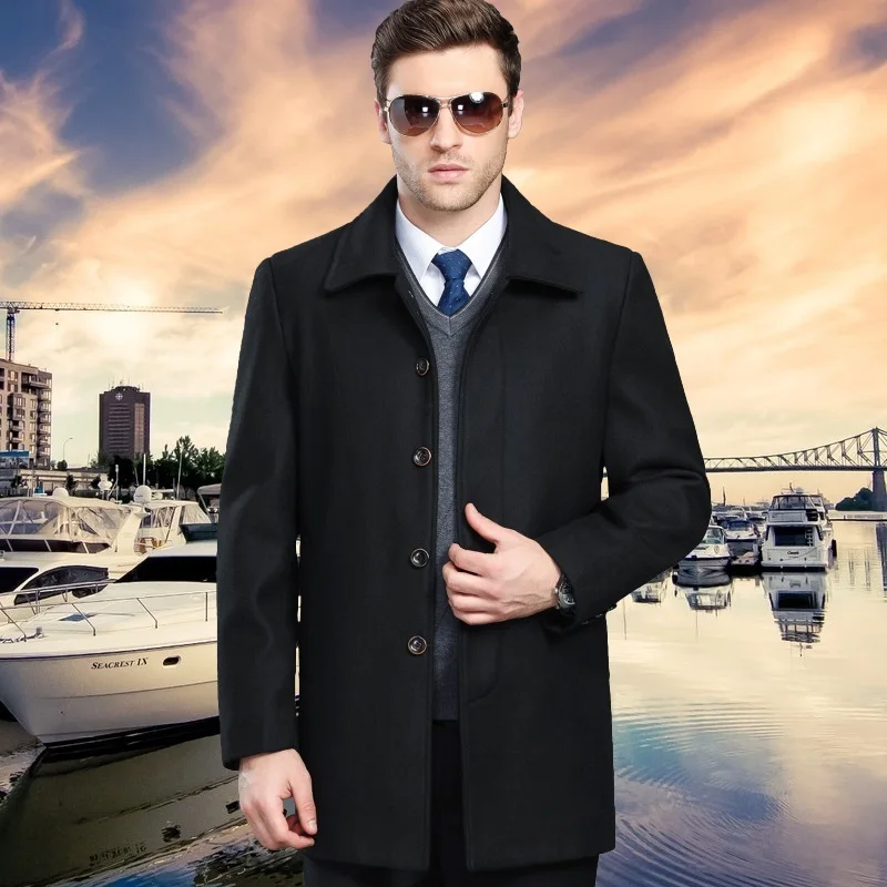 

Spring And Autumn Woolen Men's Coats Turn-down Collar Casual Men Jacket Middle Long Wool & Blend