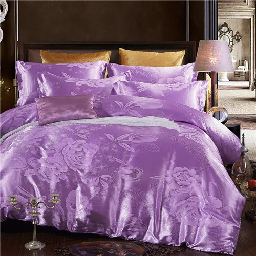 light purple Домашний текстиль победитель постельных принадлежностей пододеяльник из жаккардового шелка набор 4 шт./компл. постельное белье элегантное постельное белье Фиолетовый Комплект постельного белья тиснение плоский лист - Цвет: light purple
